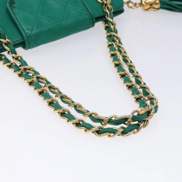 CHANEL Chain Hand Bag Lamb Skin Green Gold CC - Picture 8 of 15